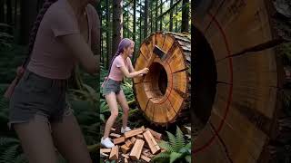 Rumi Built a Secret Survival House in Gorilla Territory 🦍 Disguised Inside a Giant Tree Trunk