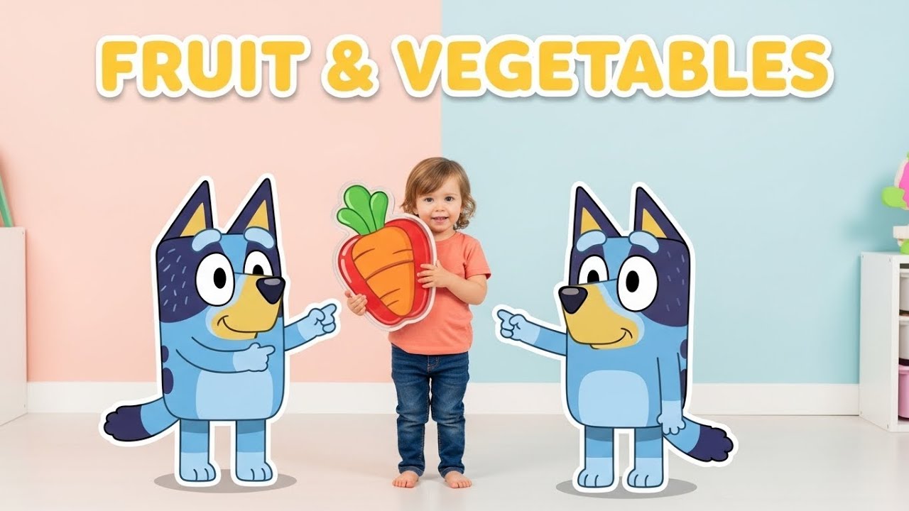 Kids Learn Fruit & Vegetables with Blueyy | Toy Animals Fun | 