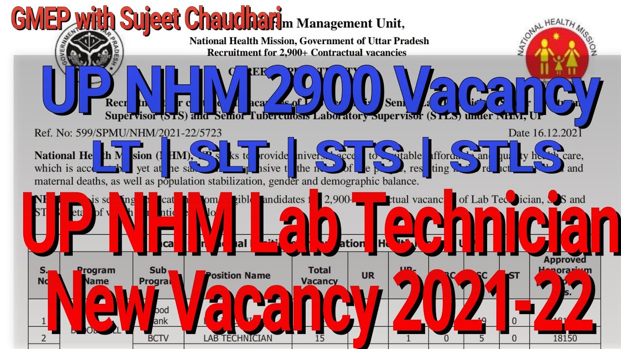 UP NHM 2900 Lab Technician (LT, SLT, STS, STLS) New vacancy 2021-22 | GMEP with Sujeet Chaudhari.