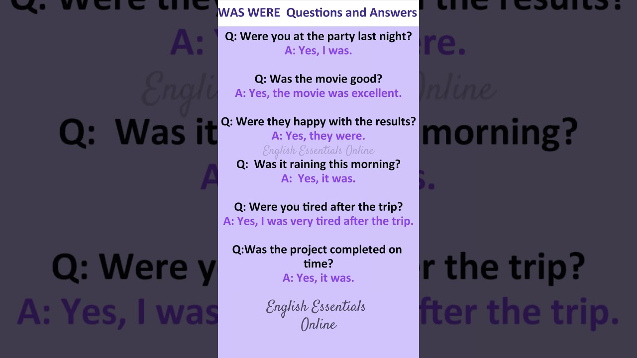 WAS & WERE Questions and Answers | English Speaking Practice | Learn English