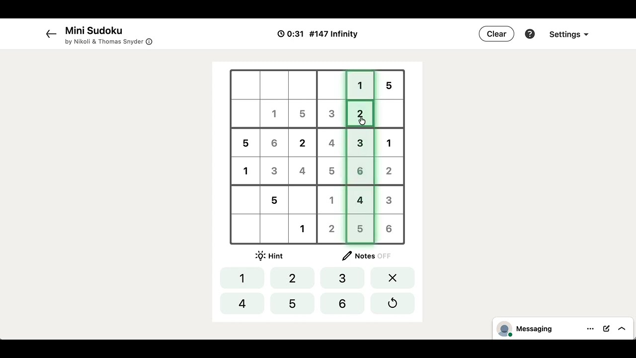LinkedIn Mini Sudoku Answer Today #147 Infinity