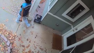Woman wearing Amazon vest seen stealing package
