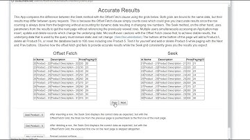 Seek Method SQL Paging Demo and Tutorial. Accurate Results with the Seek method at Duvauchelle.net.