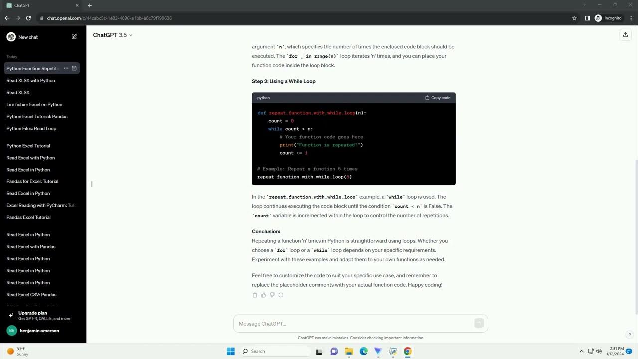 how to repeat a function in python n times - YouTube image.