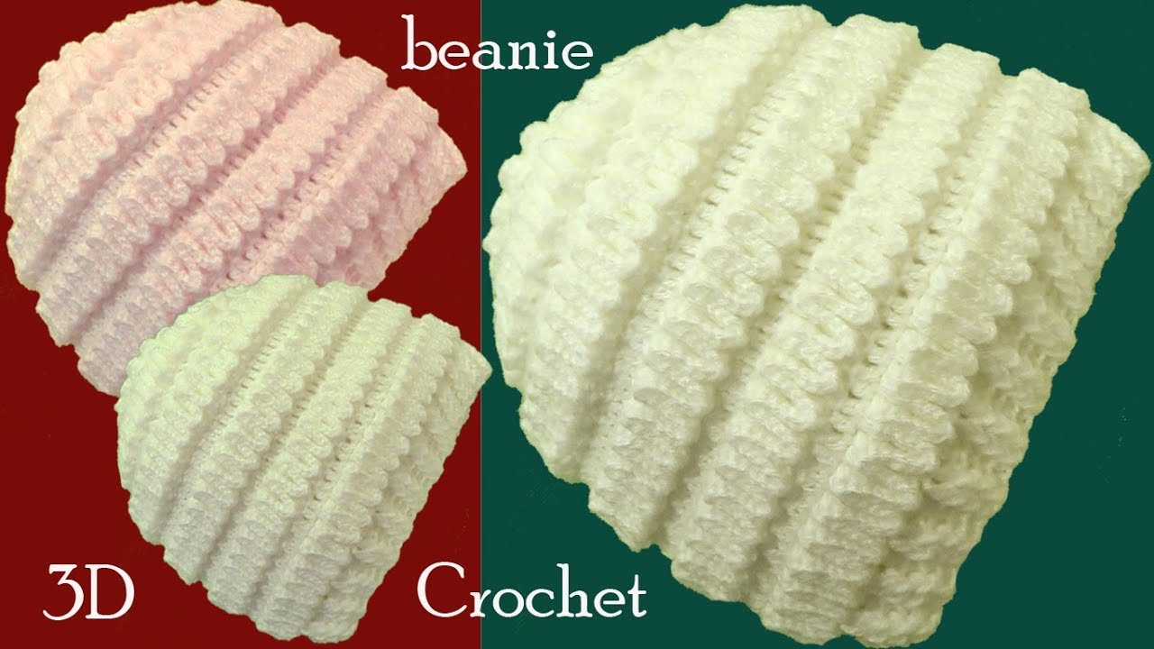 Gorro a Crochet en punto acordeón 3D tejido tallermanualperu