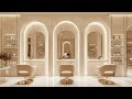 Luxury Beauty Salon Ambience 4K • Beige & Gold Aesthetic Interior • Relaxing Jazz Music