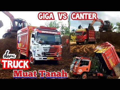 DAM TRUCK GIGA  vs  CANTER  MUAT TANAH YouTube