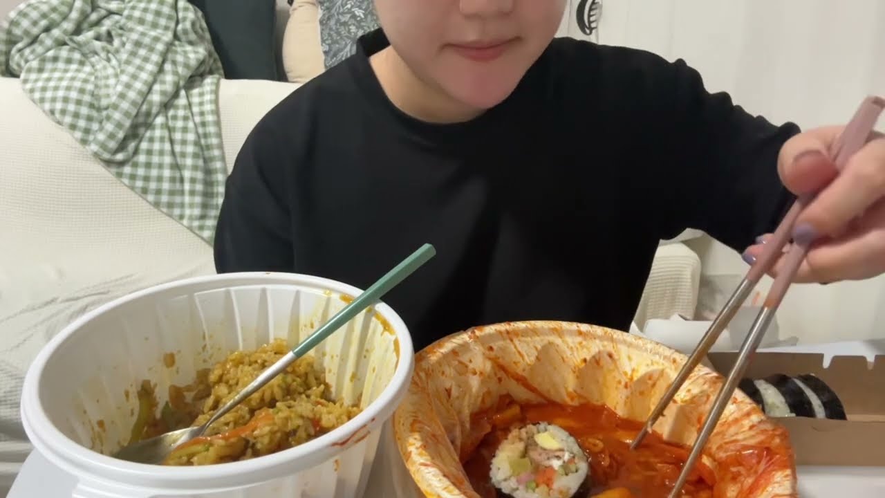 [Mukbang ASMR] Rabokki Spicy Kimchi Tuna Gimbap CurrywithRice