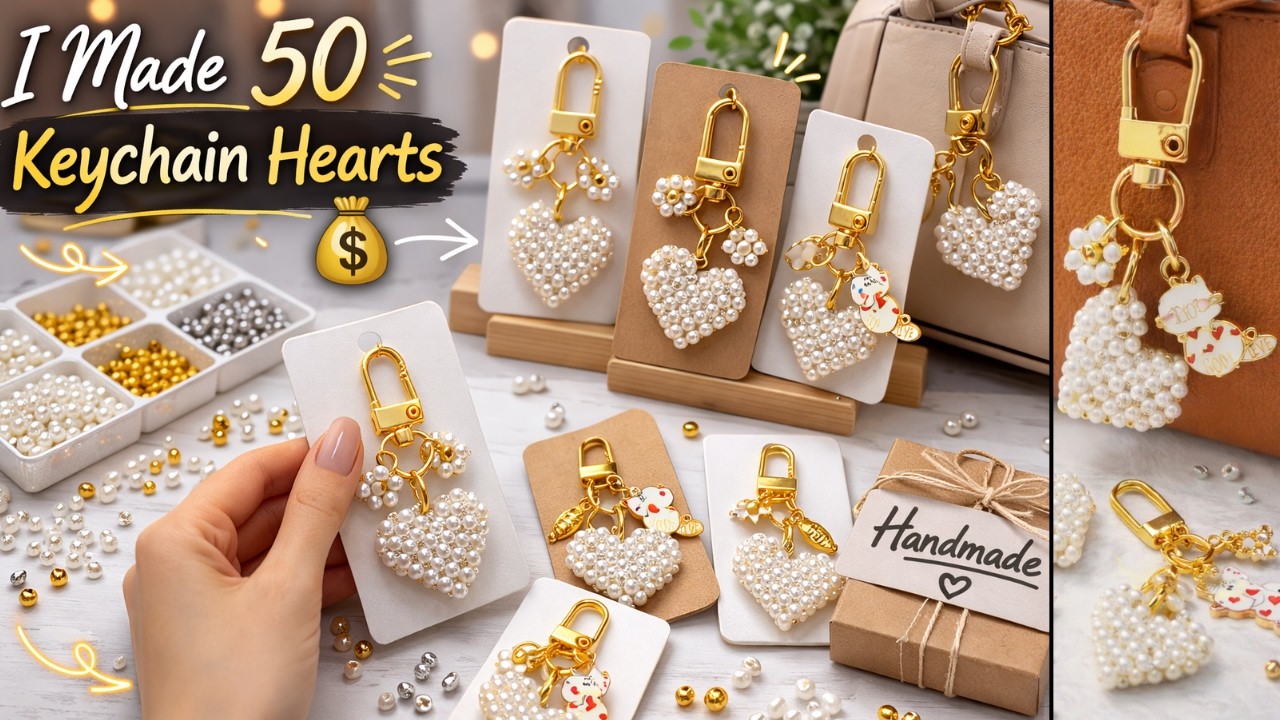 I Made 50 Pearl Heart Keychains in One Day | Make, Gift & Sell 💰