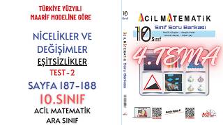 10.Sınıf Soru Bankası Eşitsizlikler Test-2 Sayfa 187-188