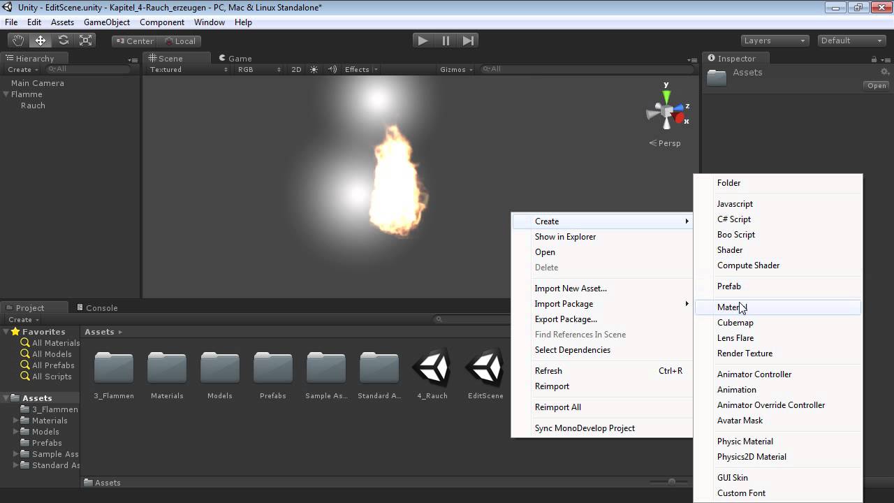 Unitys Partikelsystem „Shuriken“ Tutorial: Raucheffekts vorbereiten |video2brain.com