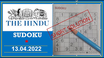 The Hindu  Sudoku Apr 13, 2022 - 1 Star - Short Solution