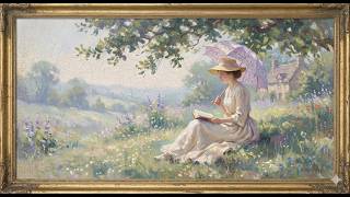 Luxury TV Screen in Gold Classical Painting Frame For Spring | Elegant TV Wallpaper
