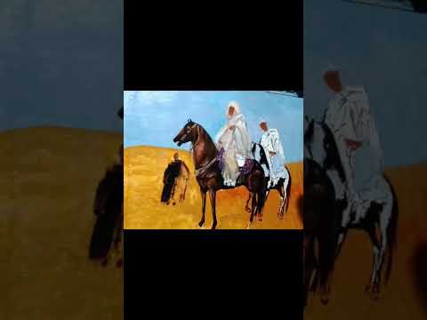 رسم فرسان في الصحراء زيتةعلي قماش       