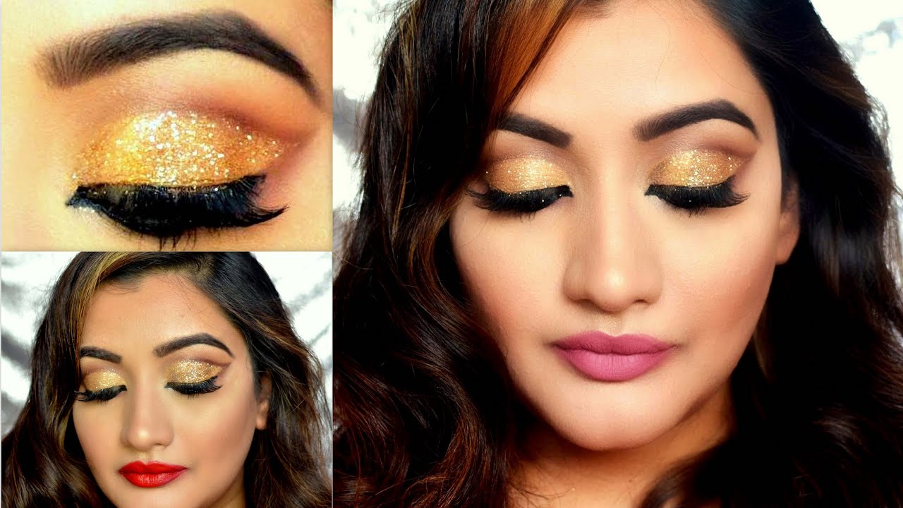 Glitter Gold Cut Crease Cocktail Party Makeup Tutorial YouTube