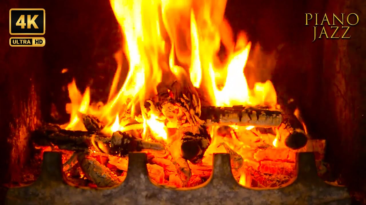 Fireplace Jazz Music 🔥 Relaxing Fireplace 4K with Crackling Fire Sounds & Best Piano Jazz