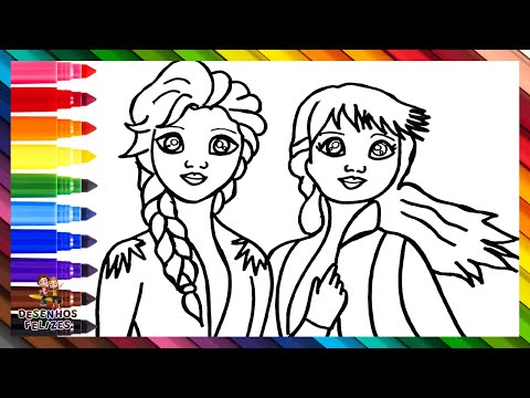 Desenhando e Colorindo a Elsa e a Anna de Frozen ❄️👸🏼💙👸❄️ Desenhos para Crianças