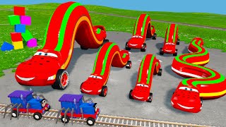 Big & Small Long Stair Lightning Mcqueen vs Trains | BeamNG.Drive