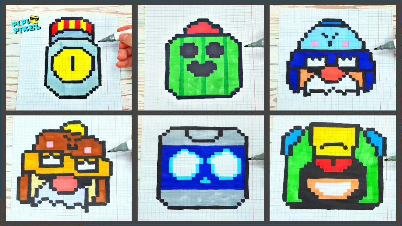 BRAWL STARS -PIXEL ART - MERCHANT GALE, Spike, LEON, 8-BIT, POPCORN