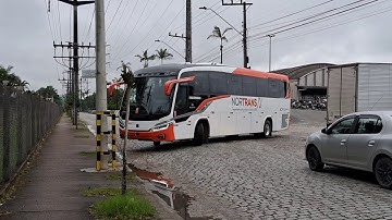 Bus movement at the Busscar factory with many vehicles leaving for delivery to Chile.