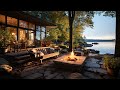 Lakeside ambience on porch with relaxing campfire crackling and nature sounds ambient to relax