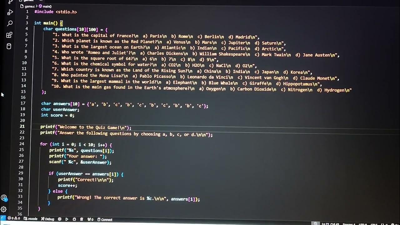 Mini Quiz project using c language. || #codeking #coding #c #quiz ...