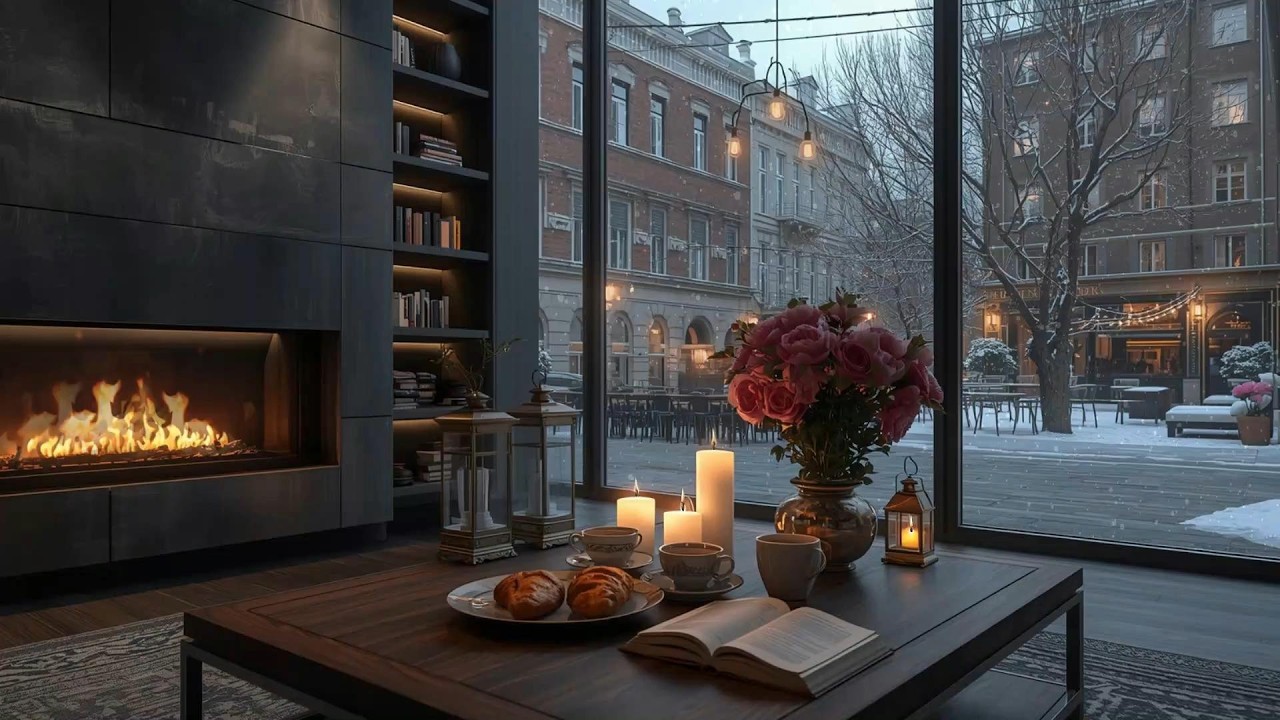 Heavy Snow Outside ❄️ Cozy Coffee Shop Jazz Ambience | Relaxing Piano Music for Focus