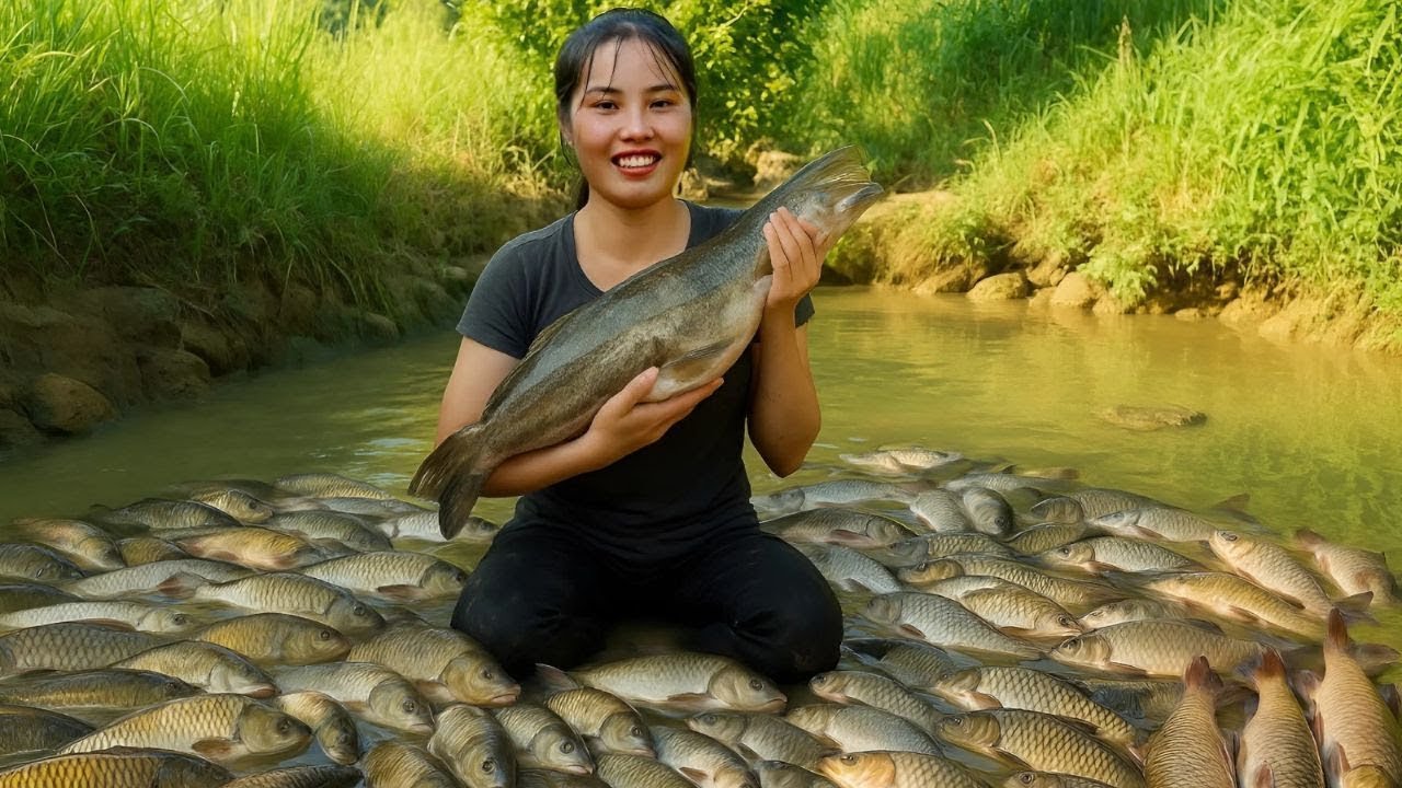 how to catch giant river fish to sell at market - cook fish for little ...