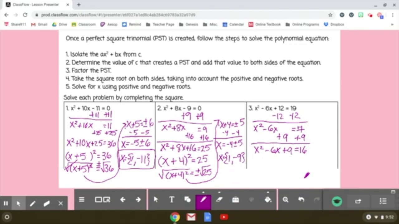 Chapter 9 Lesson 4: Solving Quadratic Equations by Completing the ...