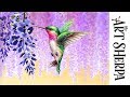 How to paint with Acrylic on Canvas Wisteria Hummingbird Dream | TheArtSherpa