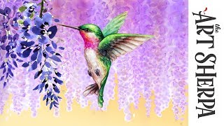 How to paint with Acrylic on Canvas Wisteria Hummingbird Dream | TheArtSherpa