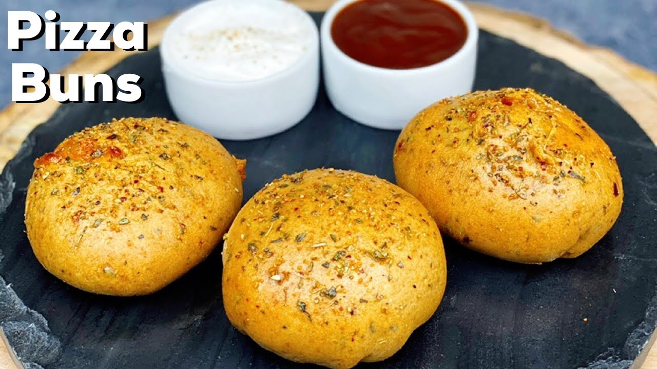 Cheesy Pizza Buns - No Yeast | Pizza Buns | Made With Atta | Instant Pizza Buns | Flavourful Food