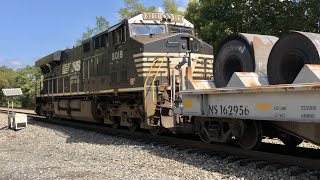 Trains With Double DPUs! Train Working Hard Uphill Passes Train At Railroad Crossing & My Ohio Farm