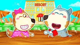 Lycan and Ruby Take a Mud Bath at Luxury Hotel 🐺 Funny Stories for Kids @LYCANArabic