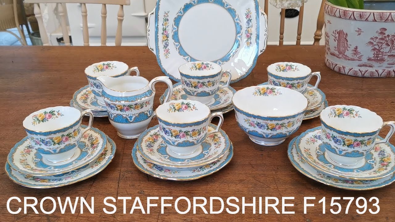 Crown Staffordshire China F15793 Tunis Blue Lyric Tea set #teaset
