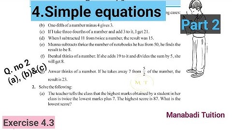 7th class maths|Chapter 4🙋‍♂️|Simple equations|💁‍♀️Exercise 4.3 |Q no 2 |part 2|With notes|