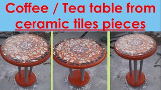 make coffee / tea table from ceramic tiles pieces / garden cement craft ideas / diy cement project