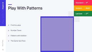 Chapter 10 | Play with Patterns | Find the value | Number Tower | Patterns with Addition | Class 4