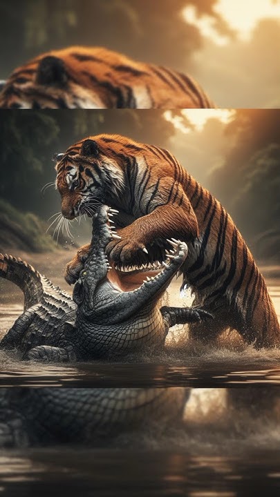 tiger vs crocodile fight #shortvideo #shortfeed #shorts - YouTube