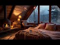 Relaxing piano music  breathtaking view from the bed in a cozy cabin crackling fire for sleep