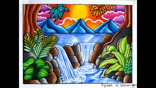 CARA GRADASI WARNA EP 272 (MENGGAMBAR DAN MEWARNAI AIR TERJUN DI HUTAN TROPICAL)