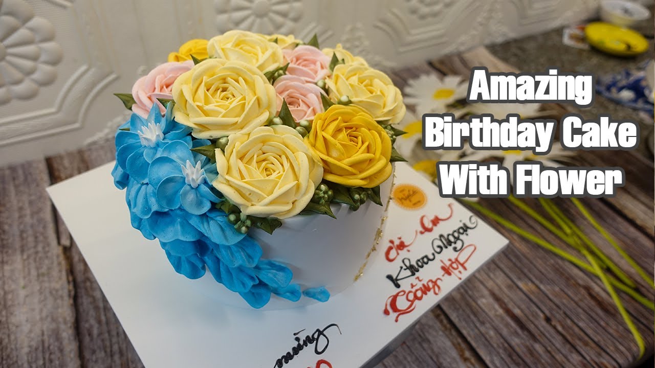 Easy Decorating Beautiful Birthday Cake With Flower カラフルなバラで美しいバースデーケーキを飾る方法 Myaca Youtube