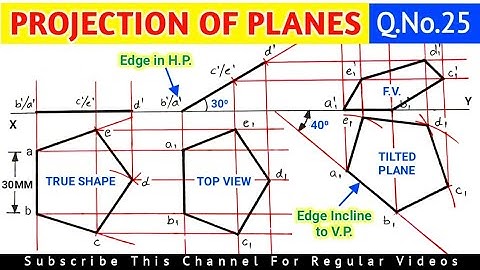 PROJECTION OF PLANES SOLVED PROBLEM 25 IN HINDI IN ENGINEERING DRAWING @TIKLESACADEMYOFMATHS