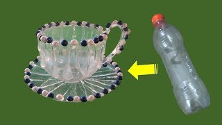 DIY Waste plastic bottle reuse idea # How to make cup and saucer with waste plastic bottle # Ba2