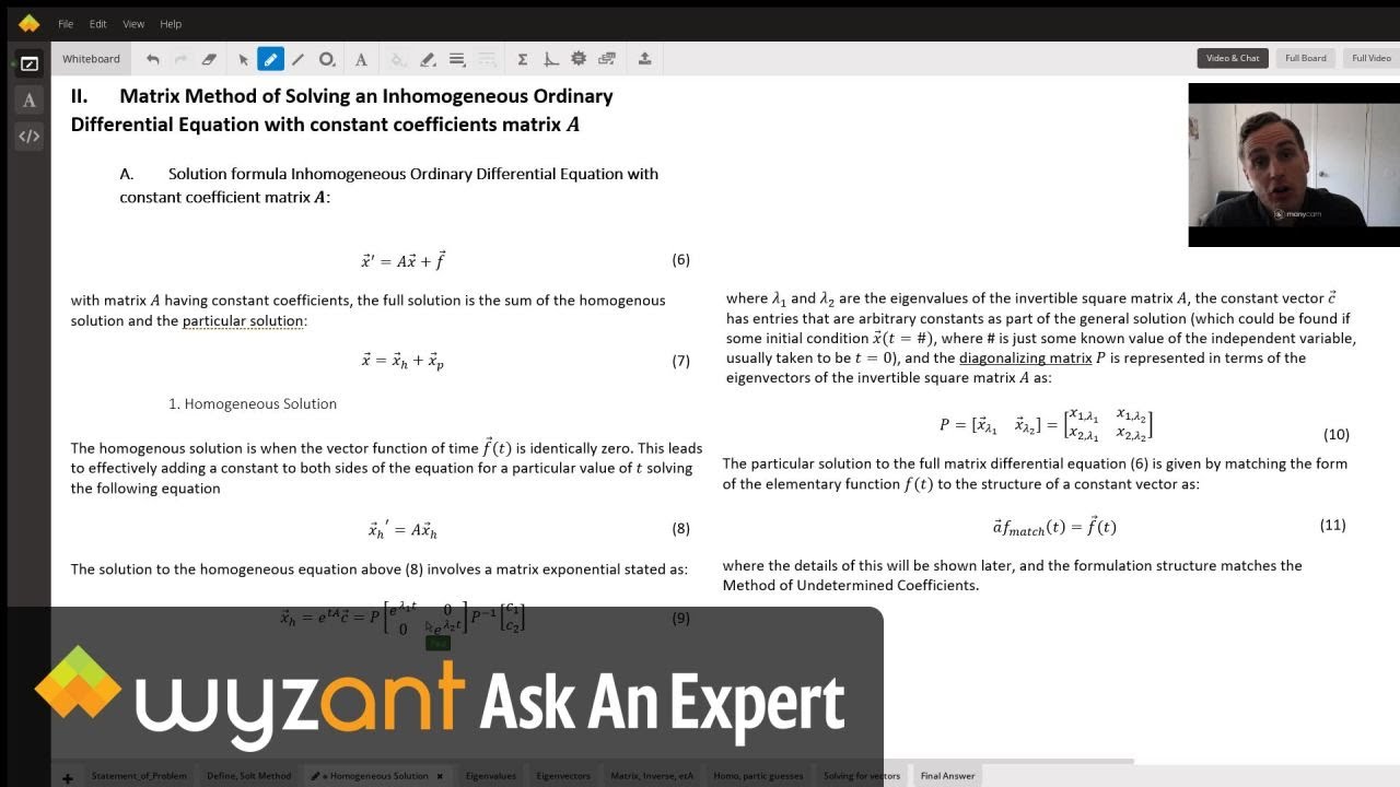 Use The Method Of Undetermined Coefficients To Solve The System X Ax F Where Wyzant Ask An Expert