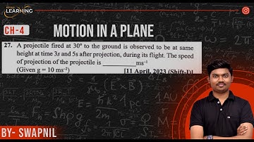 A projectile fired at 30° to the ground is observed to be at same height at time 3s and 5s