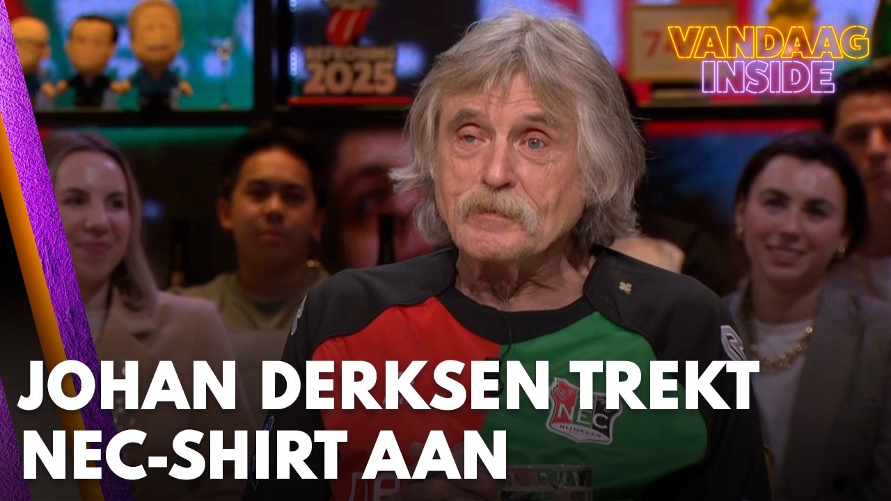 Johan Derksen trekt NEC-shirt aan na bereiken bekerfinale: 'Hoe ouder, hoe gekker!' | VANDAAG INSIDE