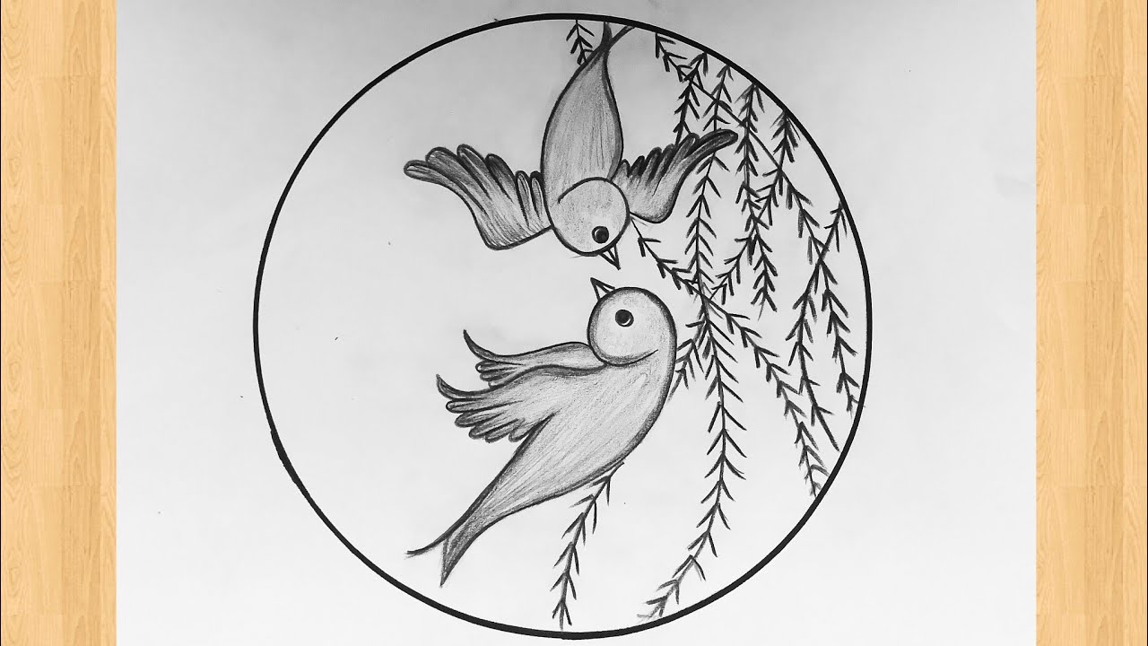 Beautiful Bird🕊 scenery drawing😍 || Easy circle drawing || pencil circle drawing