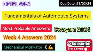 Fundamentals of Automotive Systems | Week 4 Quiz | Assignment 4 Solution | NPTEL | SWAYAM 2024