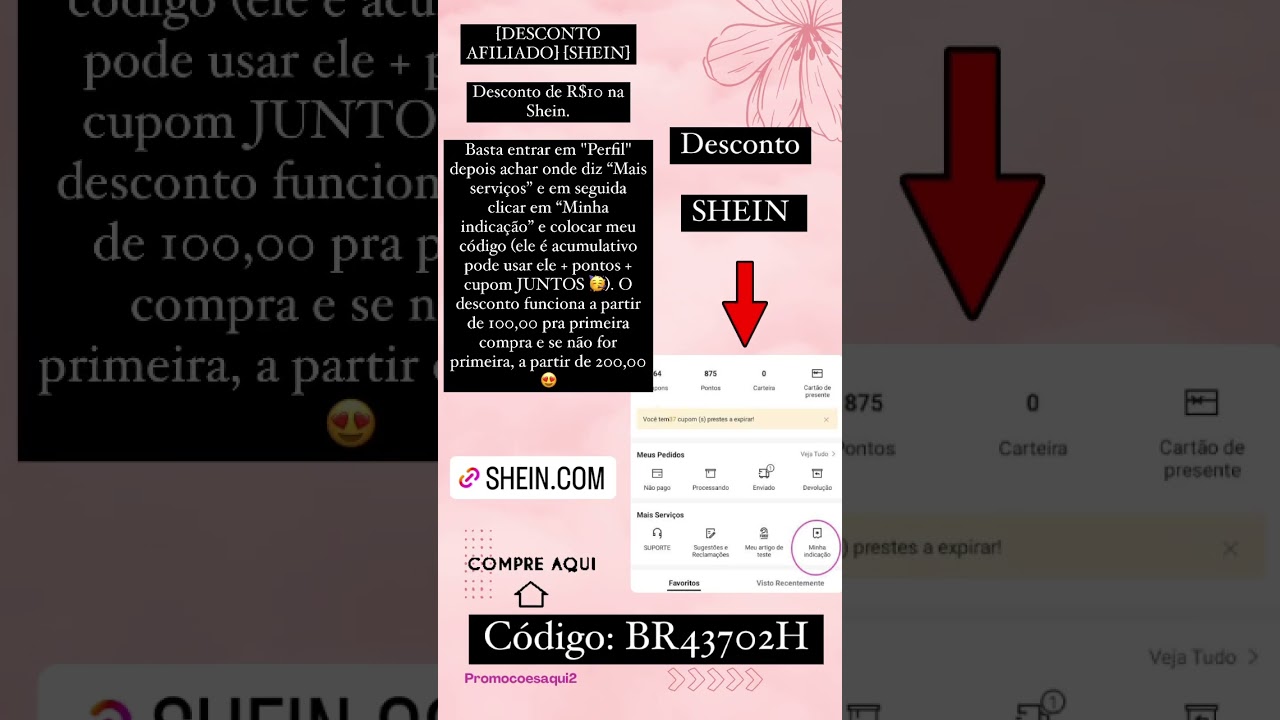 “Minha indicação colocar meu código (ele é acumulativo pode usar ele + pontos + cupom JUNTOS 